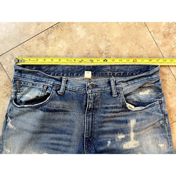 RRL - Ralph Lauren Double RL Vintage Low Straight Burrows wash repaired jeans - Picture 7 of 15